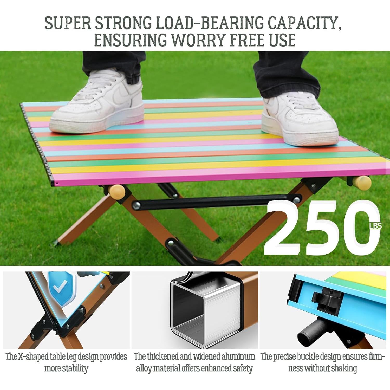 DEOMAi Folding Camping Table Support Up to 250 lbs Multipurpose Folding Table Adjustable Height with Carry Bag Portable Outdoor Table Suitable for Camping, Picnics, BBQ, RV Travel...