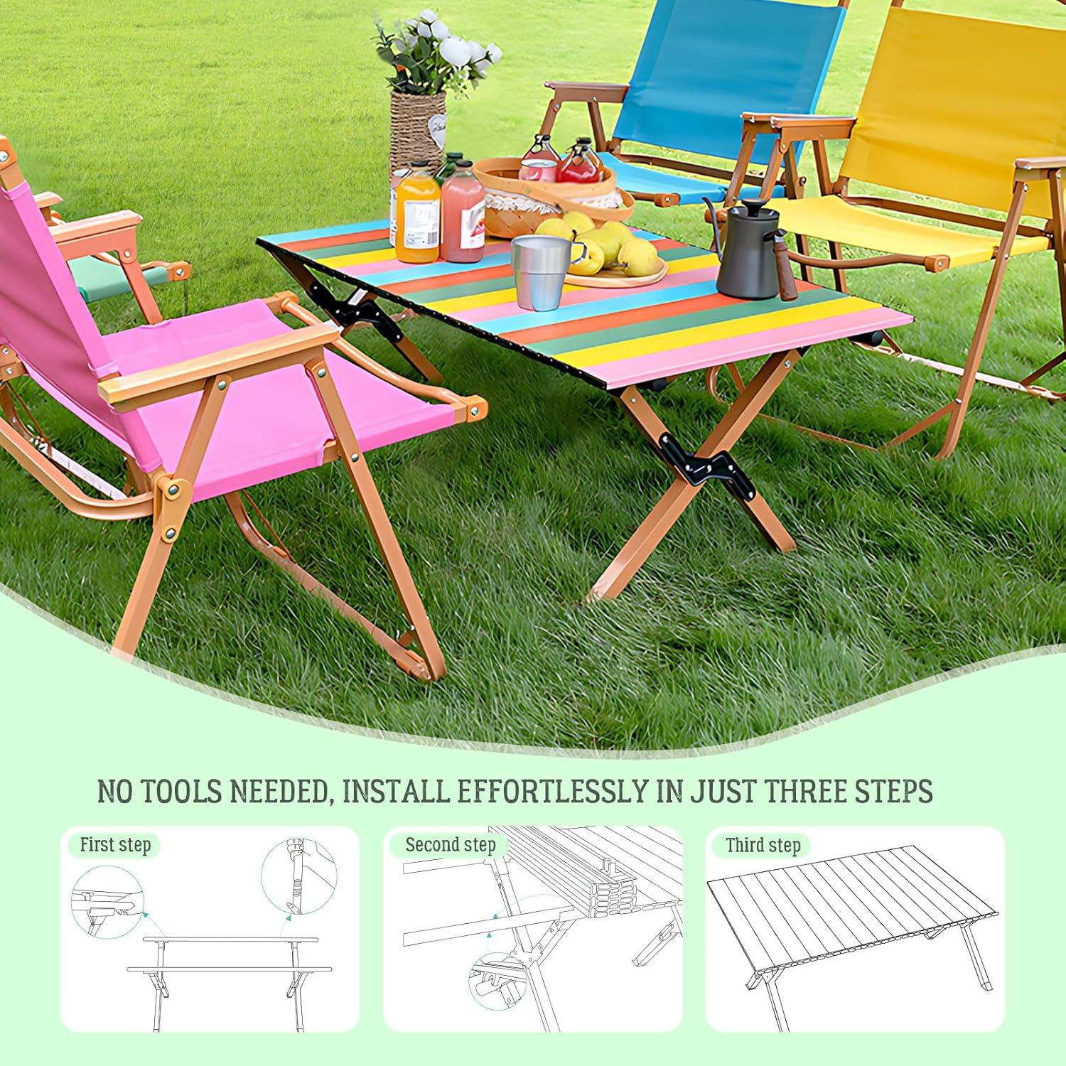 DEOMAi Folding Camping Table Support Up to 250 lbs Multipurpose Folding Table Adjustable Height with Carry Bag Portable Outdoor Table Suitable for Camping, Picnics, BBQ, RV Travel...