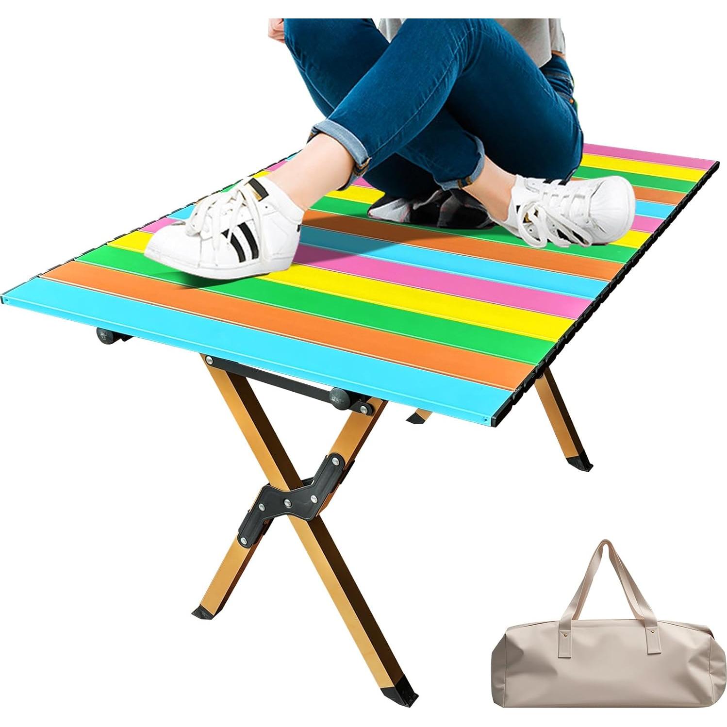 DEOMAi Folding Camping Table Support Up to 250 lbs Multipurpose Folding Table Adjustable Height with Carry Bag Portable Outdoor Table Suitable for Camping, Picnics, BBQ, RV Travel...