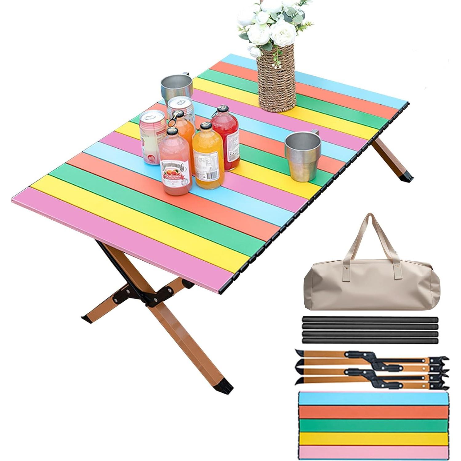 DEOMAi Folding Camping Table Support Up to 250 lbs Multipurpose Folding Table Adjustable Height with Carry Bag Portable Outdoor Table Suitable for Camping, Picnics, BBQ, RV Travel...