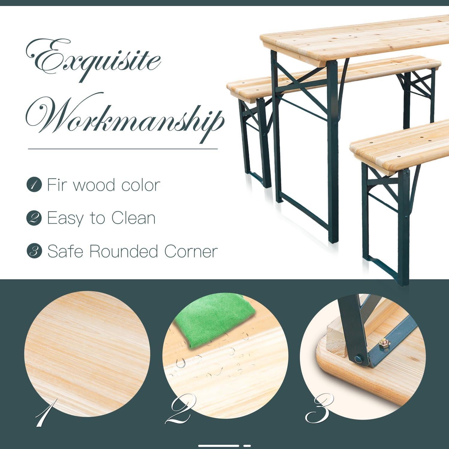 Juego de Mesa de Picnic Plegable MELLCOM con 2 Bancos 114x51cm