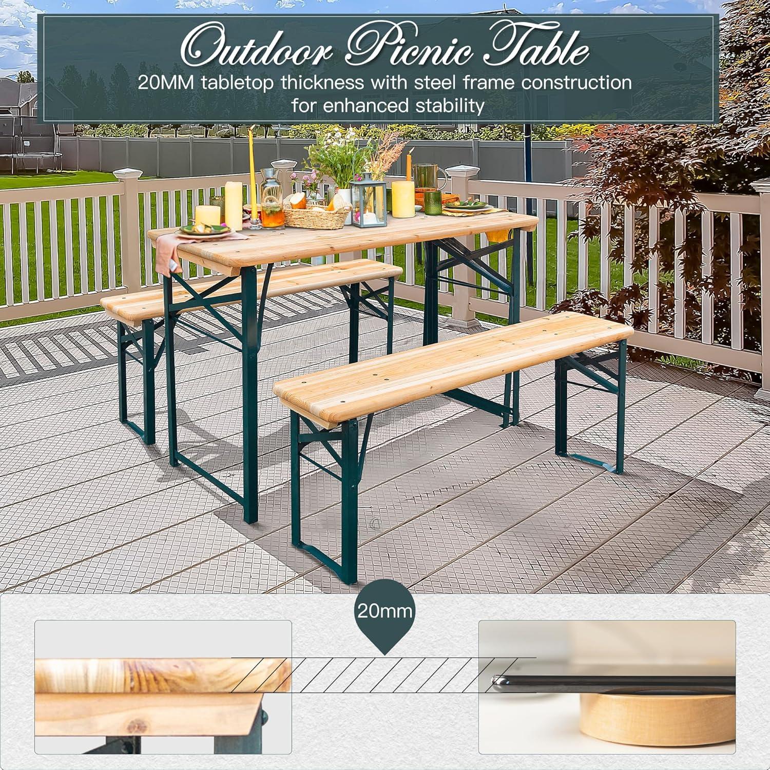 Juego de Mesa de Picnic Plegable MELLCOM con 2 Bancos 114x51cm