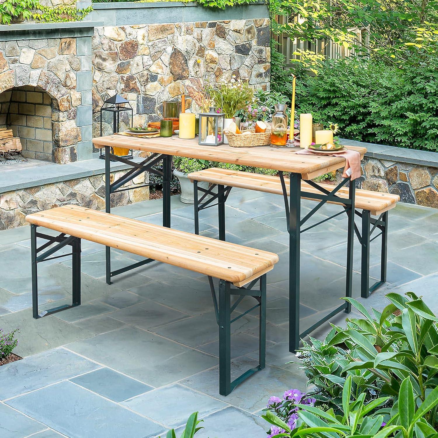 Juego de Mesa de Picnic Plegable MELLCOM con 2 Bancos 114x51cm