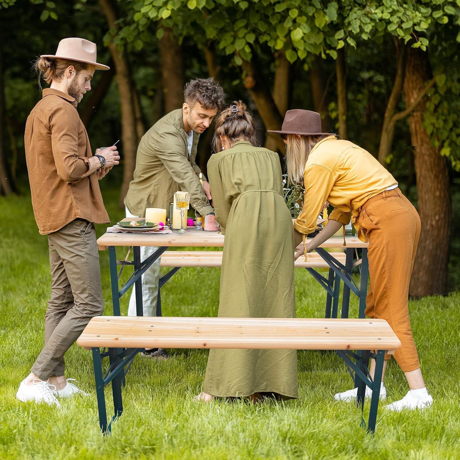 Juego de Mesa de Picnic Plegable MELLCOM con 2 Bancos 114x51cm