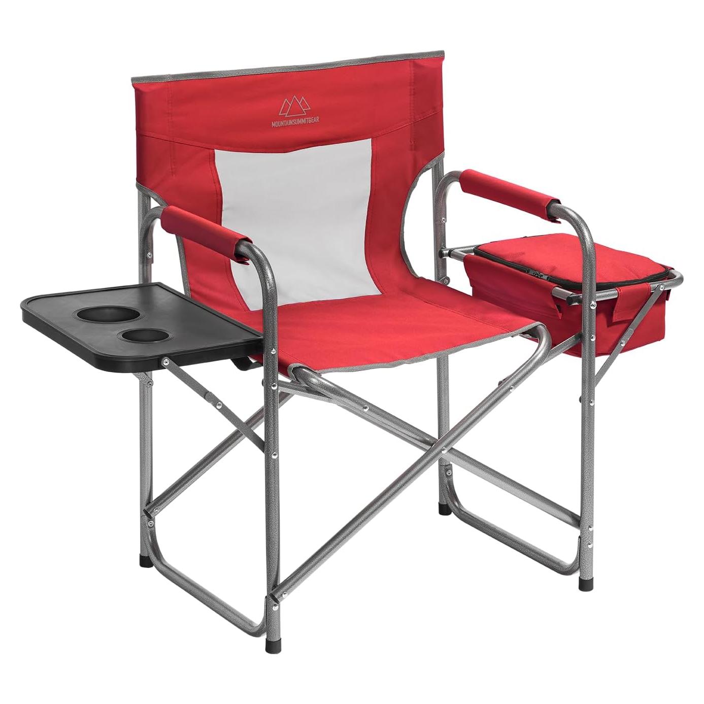 MOUNTAIN SUMMIT GEAR Foldable Cooler Chair with Attached Side Table for Camping/Hiking/Backpacking by Caddis Sports (Red)