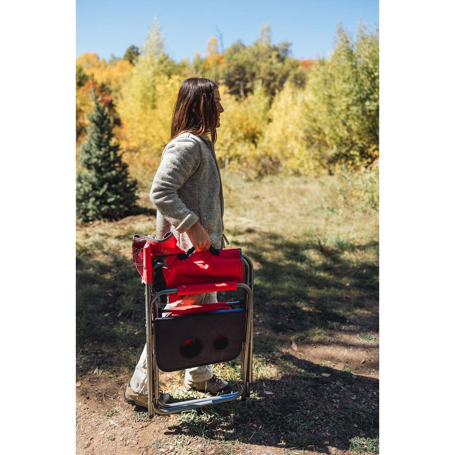 MOUNTAIN SUMMIT GEAR Foldable Cooler Chair with Attached Side Table for Camping/Hiking/Backpacking by Caddis Sports (Red)
