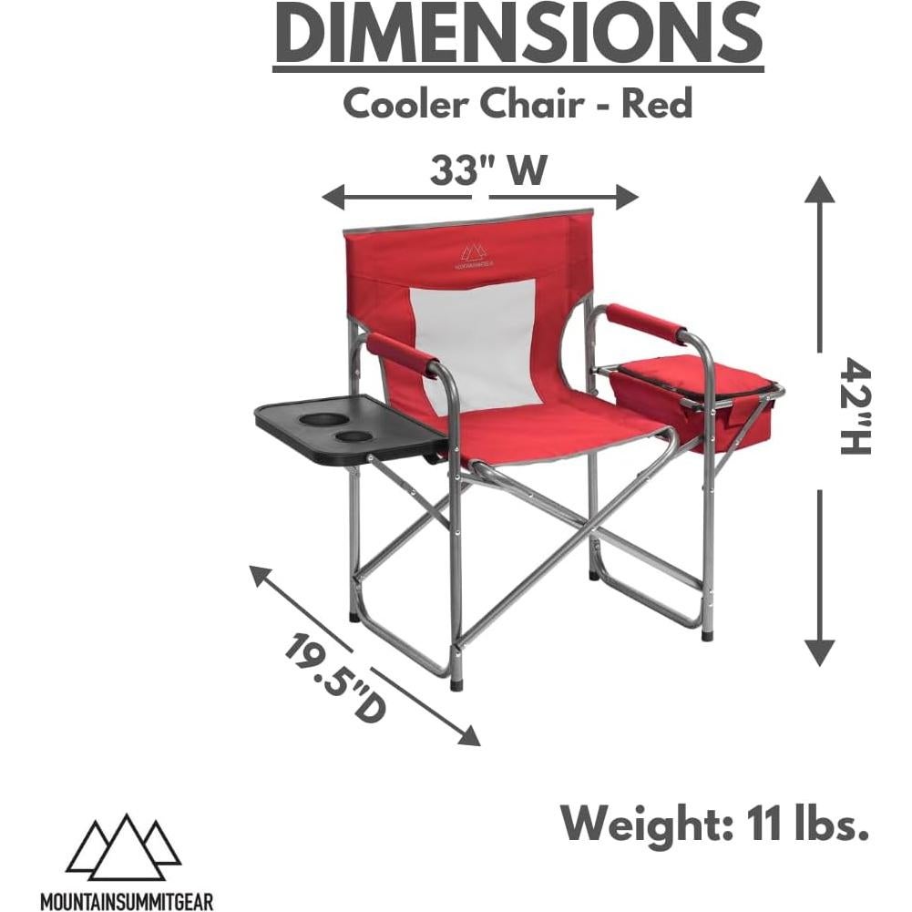 MOUNTAIN SUMMIT GEAR Foldable Cooler Chair with Attached Side Table for Camping/Hiking/Backpacking by Caddis Sports (Red)