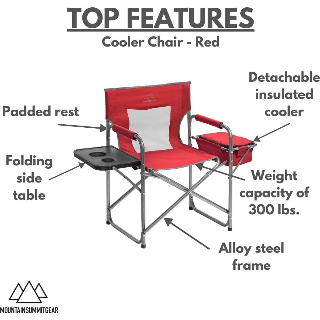 MOUNTAIN SUMMIT GEAR Foldable Cooler Chair with Attached Side Table for Camping/Hiking/Backpacking by Caddis Sports (Red)