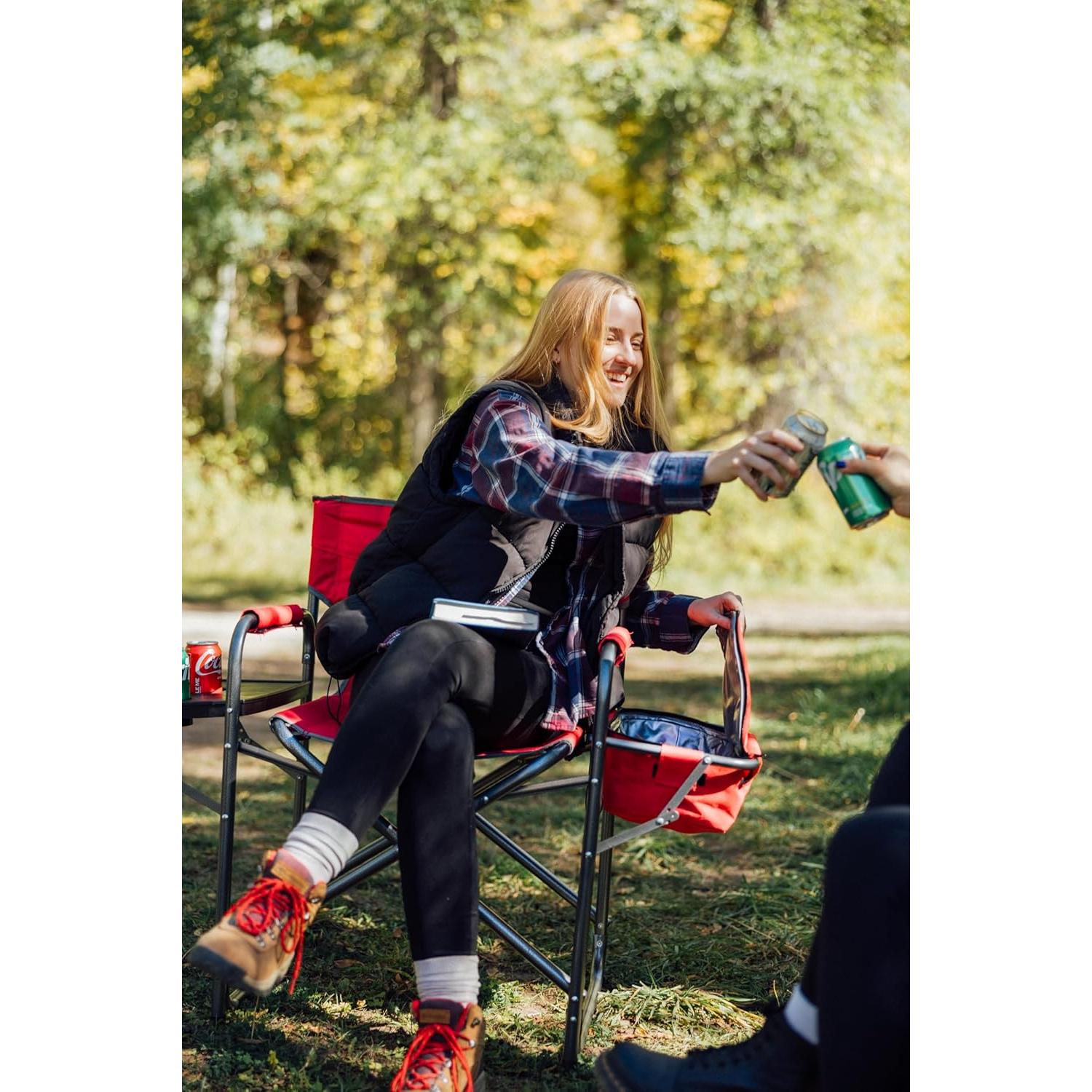 MOUNTAIN SUMMIT GEAR Foldable Cooler Chair with Attached Side Table for Camping/Hiking/Backpacking by Caddis Sports (Red)