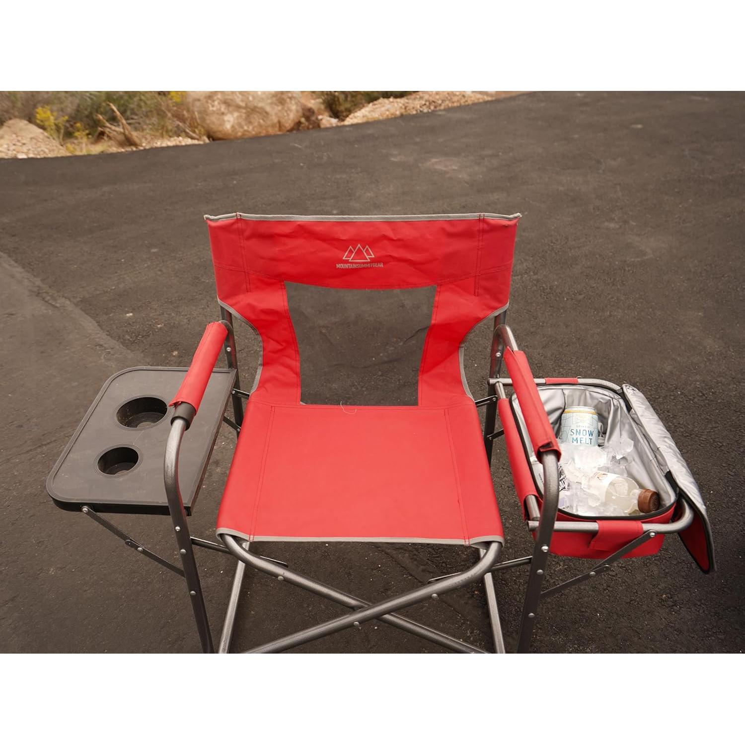 MOUNTAIN SUMMIT GEAR Foldable Cooler Chair with Attached Side Table for Camping/Hiking/Backpacking by Caddis Sports (Red)