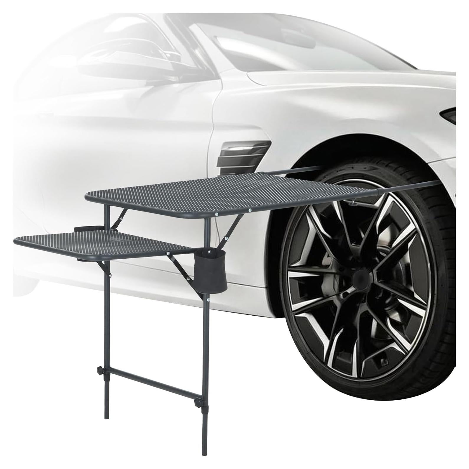 Camping Table, Overlanding Gear, Car Table, Tailgate Table with Cupholders, Extended Side Table, Lightweight, Foldable & Heavy Duty for Outdoor Camping and Picnic