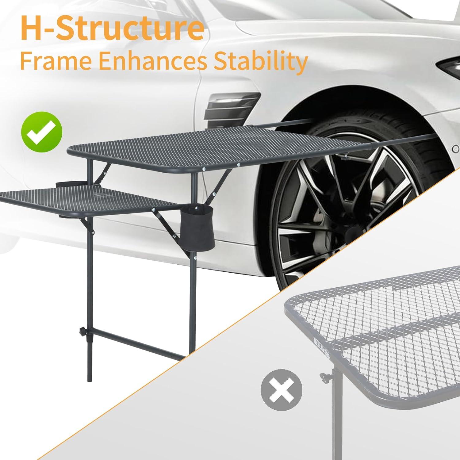 Camping Table, Overlanding Gear, Car Table, Tailgate Table with Cupholders, Extended Side Table, Lightweight, Foldable & Heavy Duty for Outdoor Camping and Picnic