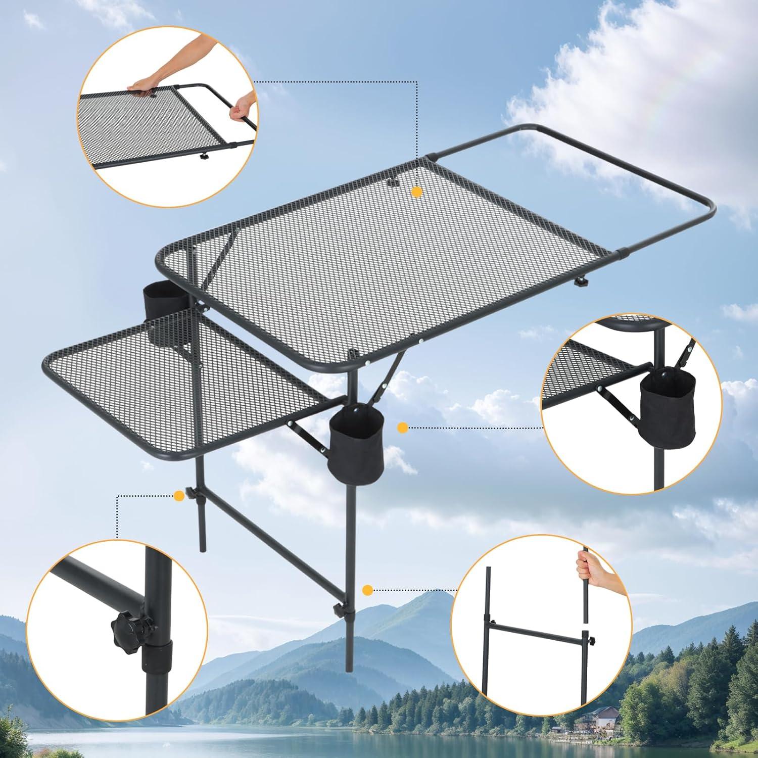 Camping Table, Overlanding Gear, Car Table, Tailgate Table with Cupholders, Extended Side Table, Lightweight, Foldable & Heavy Duty for Outdoor Camping and Picnic