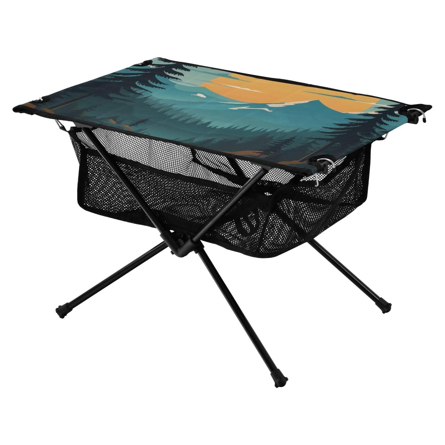 Portable Camping Table Mountain Scenery Outdoor Foldable Camp Tables for Outside, Camping, Hiking, Tailgating