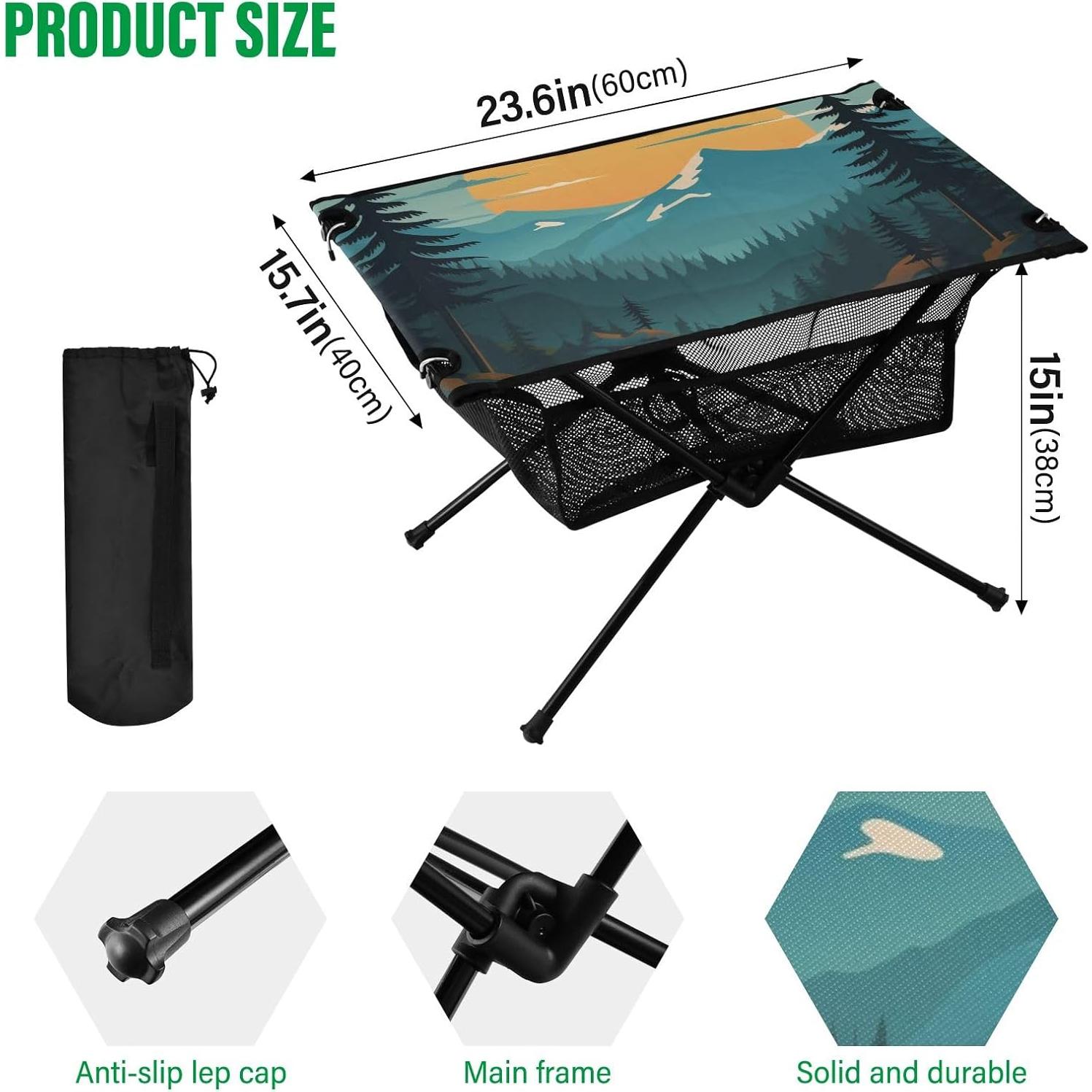 Portable Camping Table Mountain Scenery Outdoor Foldable Camp Tables for Outside, Camping, Hiking, Tailgating