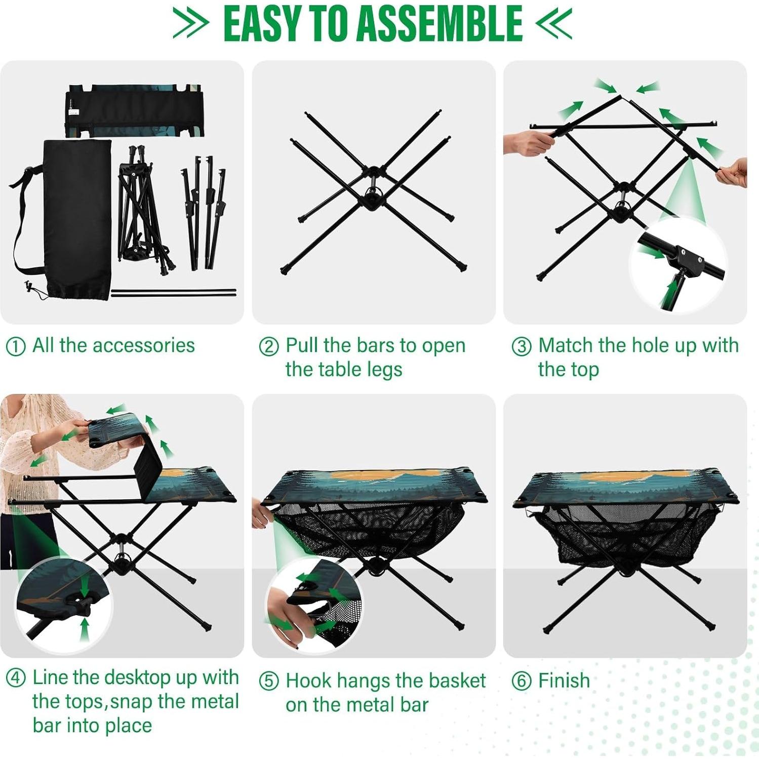 Portable Camping Table Mountain Scenery Outdoor Foldable Camp Tables for Outside, Camping, Hiking, Tailgating