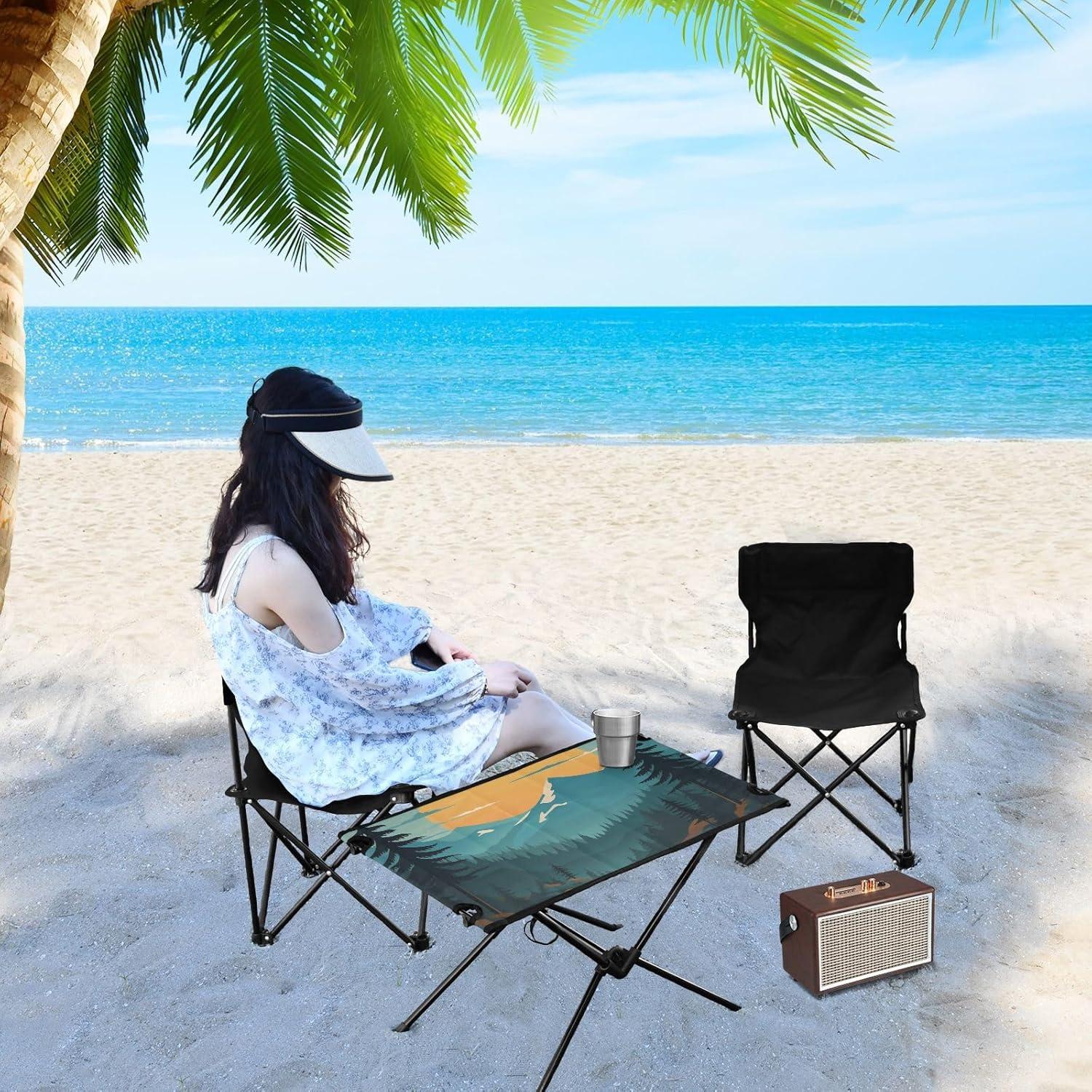 Portable Camping Table Mountain Scenery Outdoor Foldable Camp Tables for Outside, Camping, Hiking, Tailgating