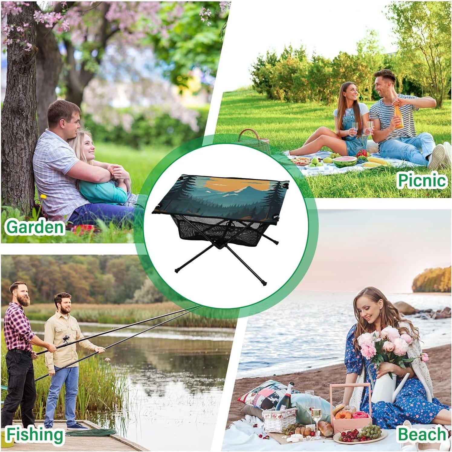 Portable Camping Table Mountain Scenery Outdoor Foldable Camp Tables for Outside, Camping, Hiking, Tailgating