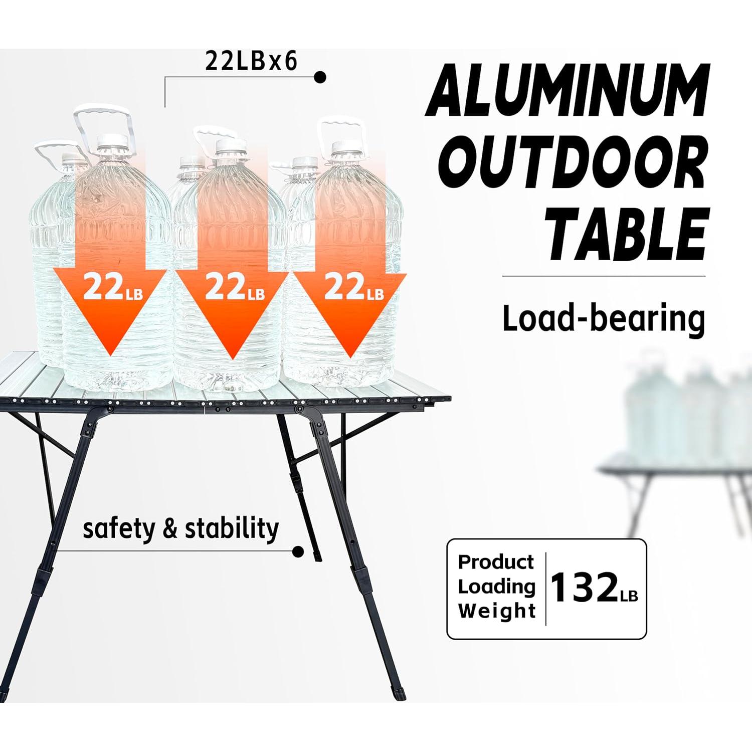 Mesa de Camping Plegable LUSTIDE Aluminio Ajustable 144x92.7cm