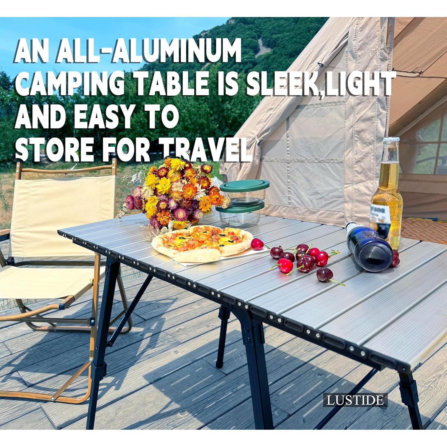 Mesa de Camping Plegable LUSTIDE Aluminio Ajustable 144x92.7cm