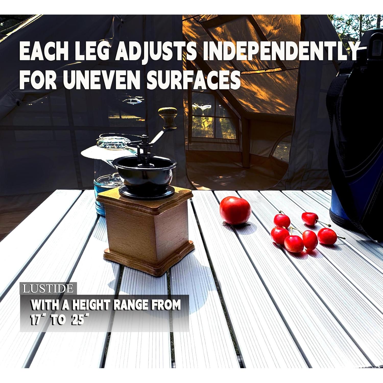 Mesa de Camping Plegable LUSTIDE Aluminio Ajustable 144x92.7cm