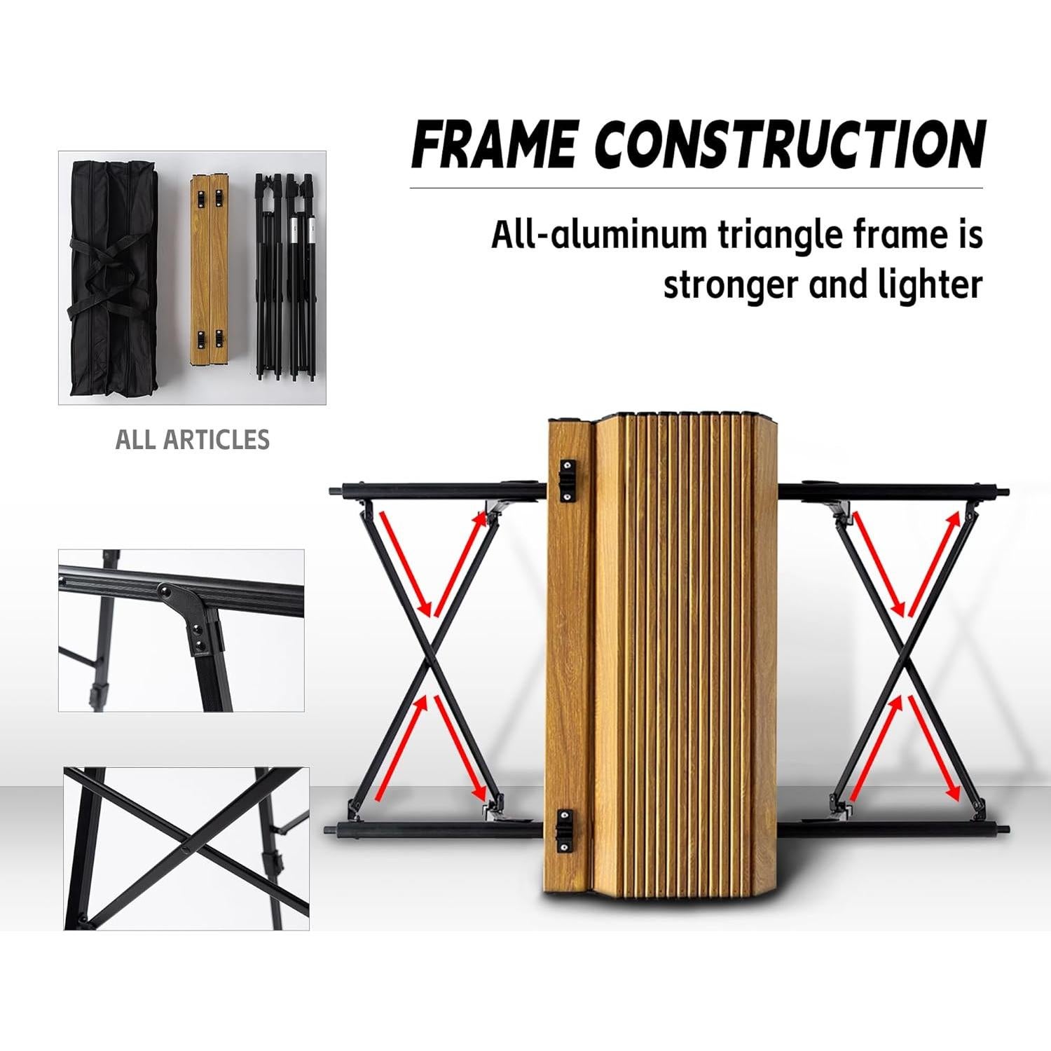 Mesa de Camping Plegable LUSTIDE Aluminio Ajustable 144x92.7cm