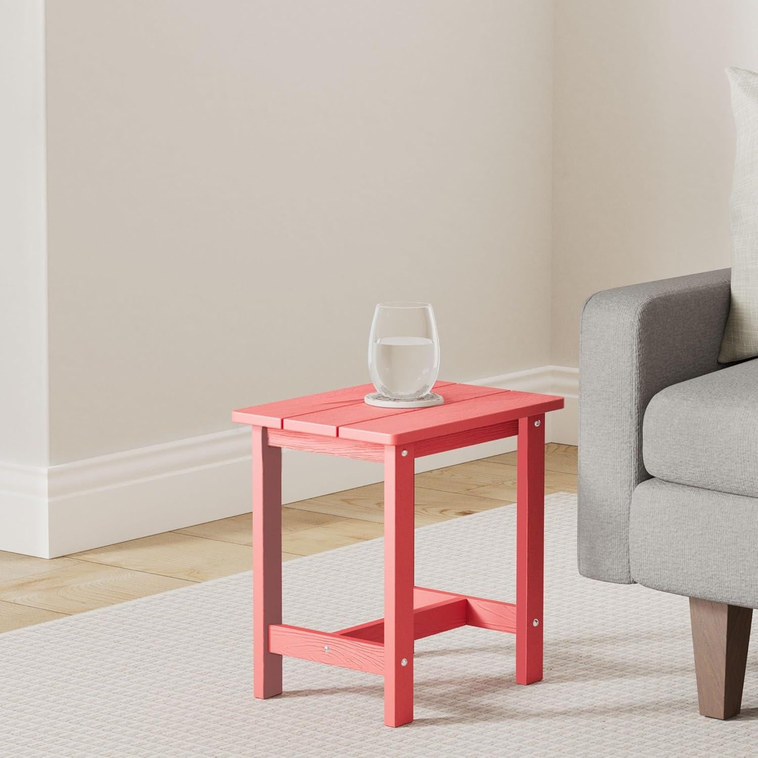 LUE BONA Outdoor Side Table, HDPS Small Adirondack End Table for Patio, Porch, Deck, Weather Resistant, Easy Maintenance, Indoor or Outdoor Use, Bright Red
