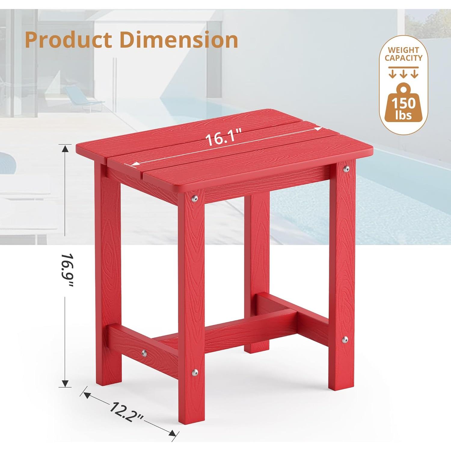LUE BONA Outdoor Side Table, HDPS Small Adirondack End Table for Patio, Porch, Deck, Weather Resistant, Easy Maintenance, Indoor or Outdoor Use, Bright Red