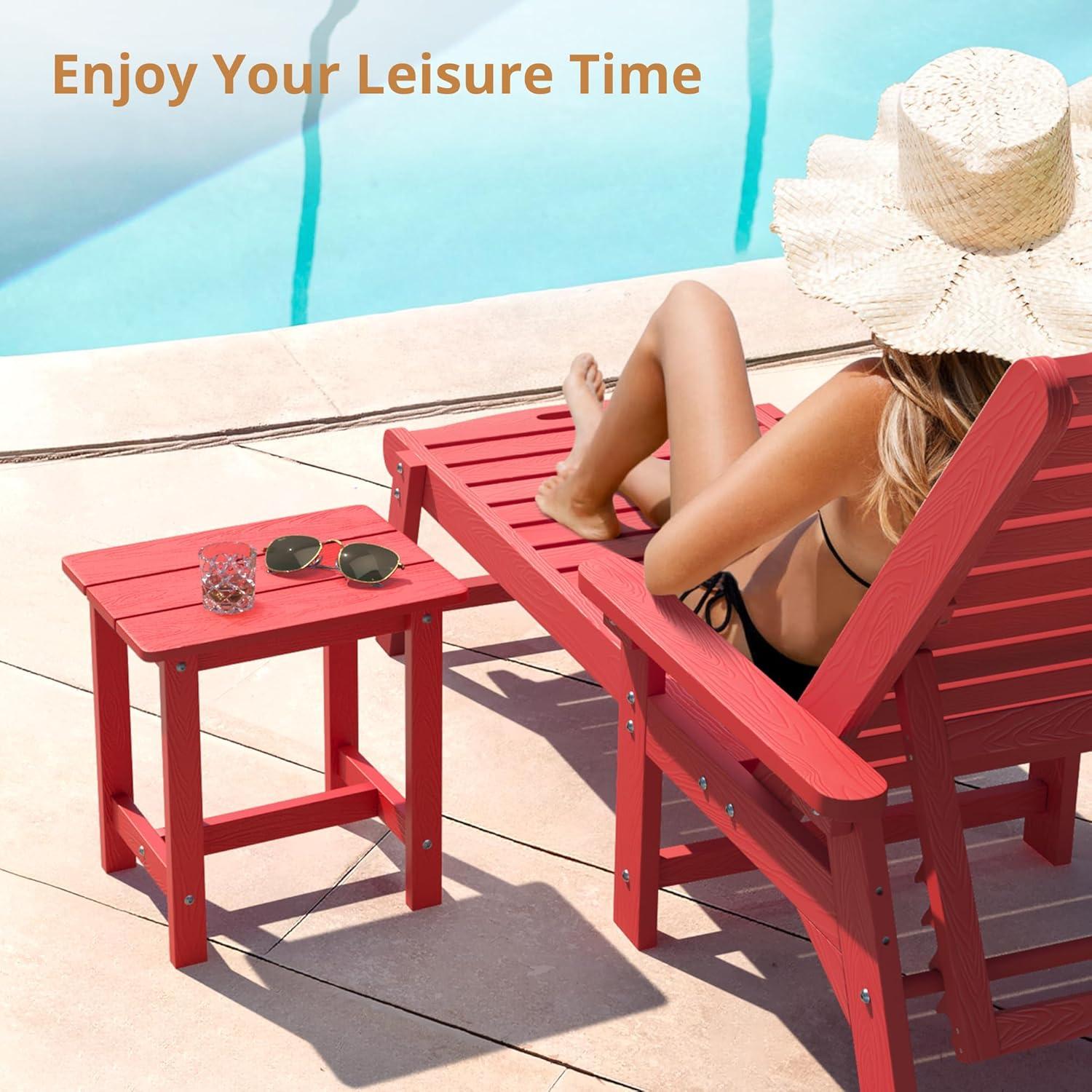 LUE BONA Outdoor Side Table, HDPS Small Adirondack End Table for Patio, Porch, Deck, Weather Resistant, Easy Maintenance, Indoor or Outdoor Use, Bright Red