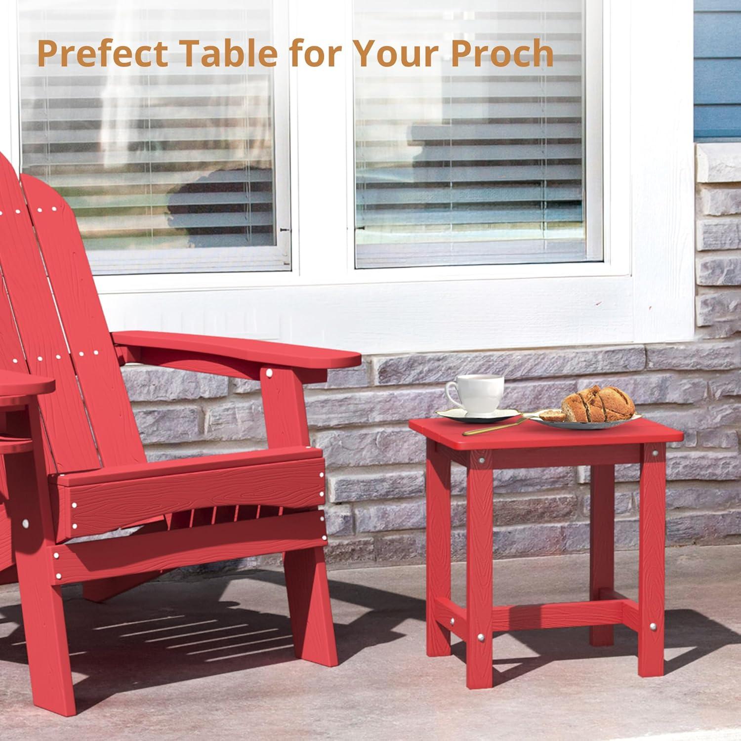 LUE BONA Outdoor Side Table, HDPS Small Adirondack End Table for Patio, Porch, Deck, Weather Resistant, Easy Maintenance, Indoor or Outdoor Use, Bright Red