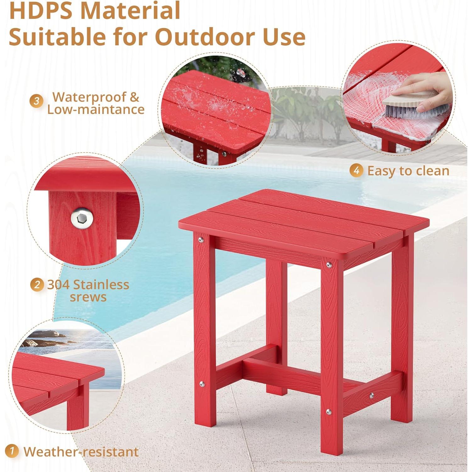 LUE BONA Outdoor Side Table, HDPS Small Adirondack End Table for Patio, Porch, Deck, Weather Resistant, Easy Maintenance, Indoor or Outdoor Use, Bright Red