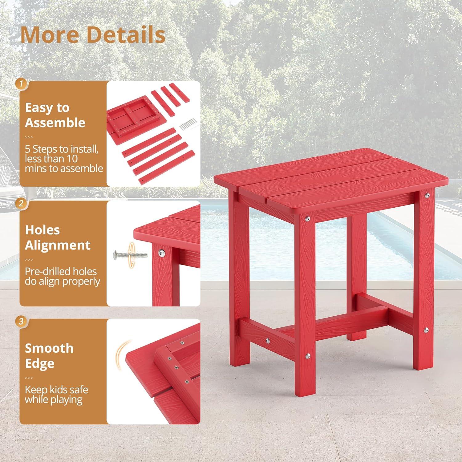 LUE BONA Outdoor Side Table, HDPS Small Adirondack End Table for Patio, Porch, Deck, Weather Resistant, Easy Maintenance, Indoor or Outdoor Use, Bright Red