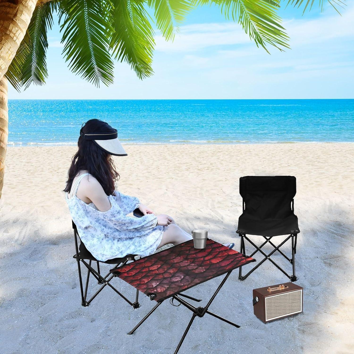 Red Dragons Scale Beach Camping Table, Easy Fold-Up Design & Portable with Carry Bag – Ideal for Outdoor BBQ, Picnic, Campsites