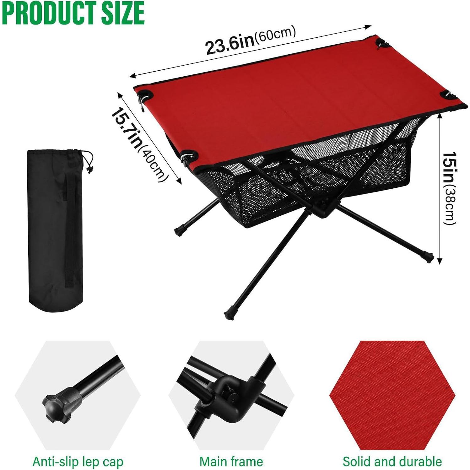 xigua Red Folding Camping Table,Portable Camp Table with Carry Bag Beach Table Folding Table for Picnic, Camp,Party,Travel35, 23.6×15.7×15in