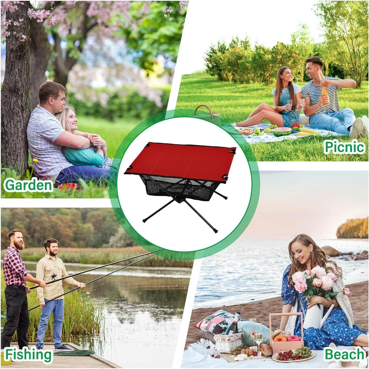 xigua Red Folding Camping Table,Portable Camp Table with Carry Bag Beach Table Folding Table for Picnic, Camp,Party,Travel35, 23.6×15.7×15in