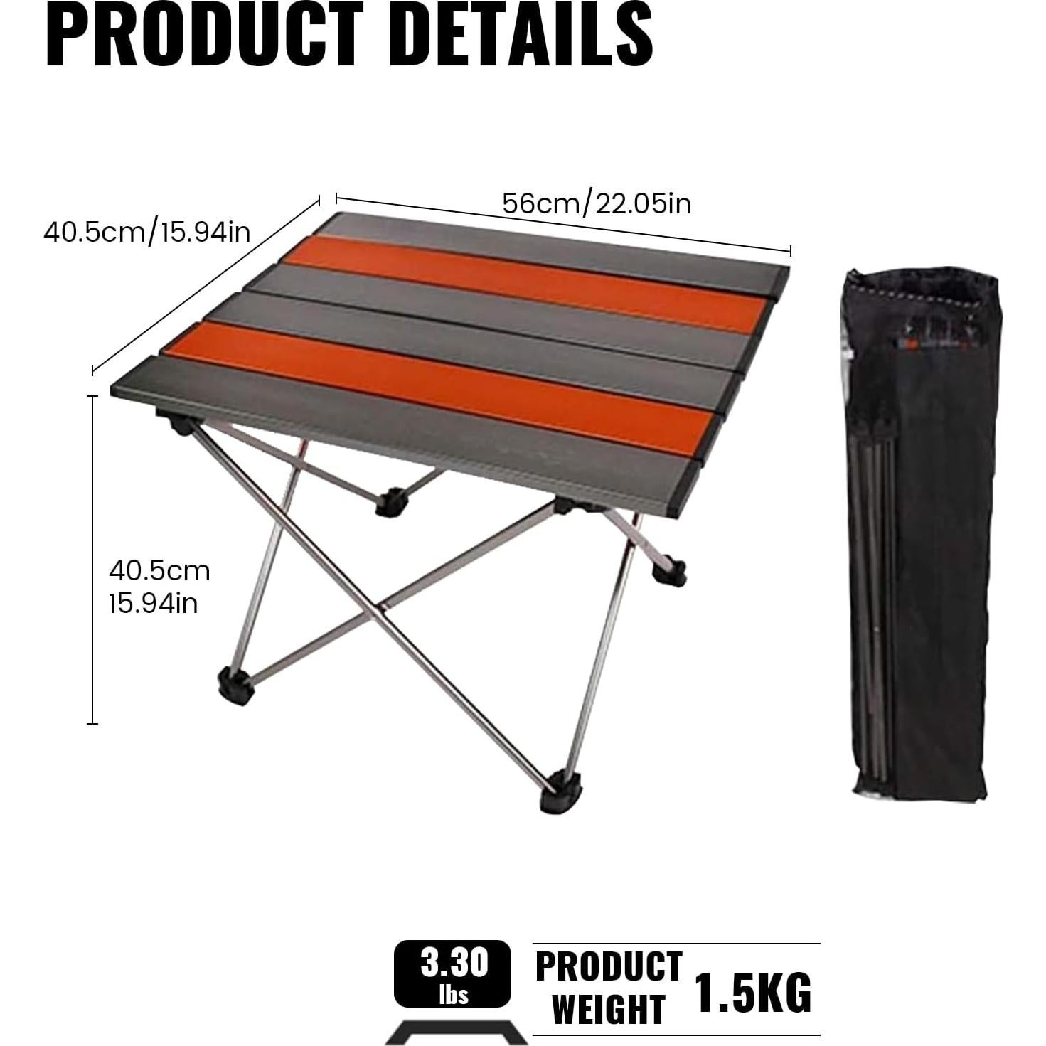 Portable Camping Folding Table, Outdoor Lightweight Camping Aluminum Table for Picnic Camp Boat Travel, Party Dining Camp Tables(Orange+Sliver) (Medium-22 Dx16 Wx16 H(56×40.5×40.5 cm))