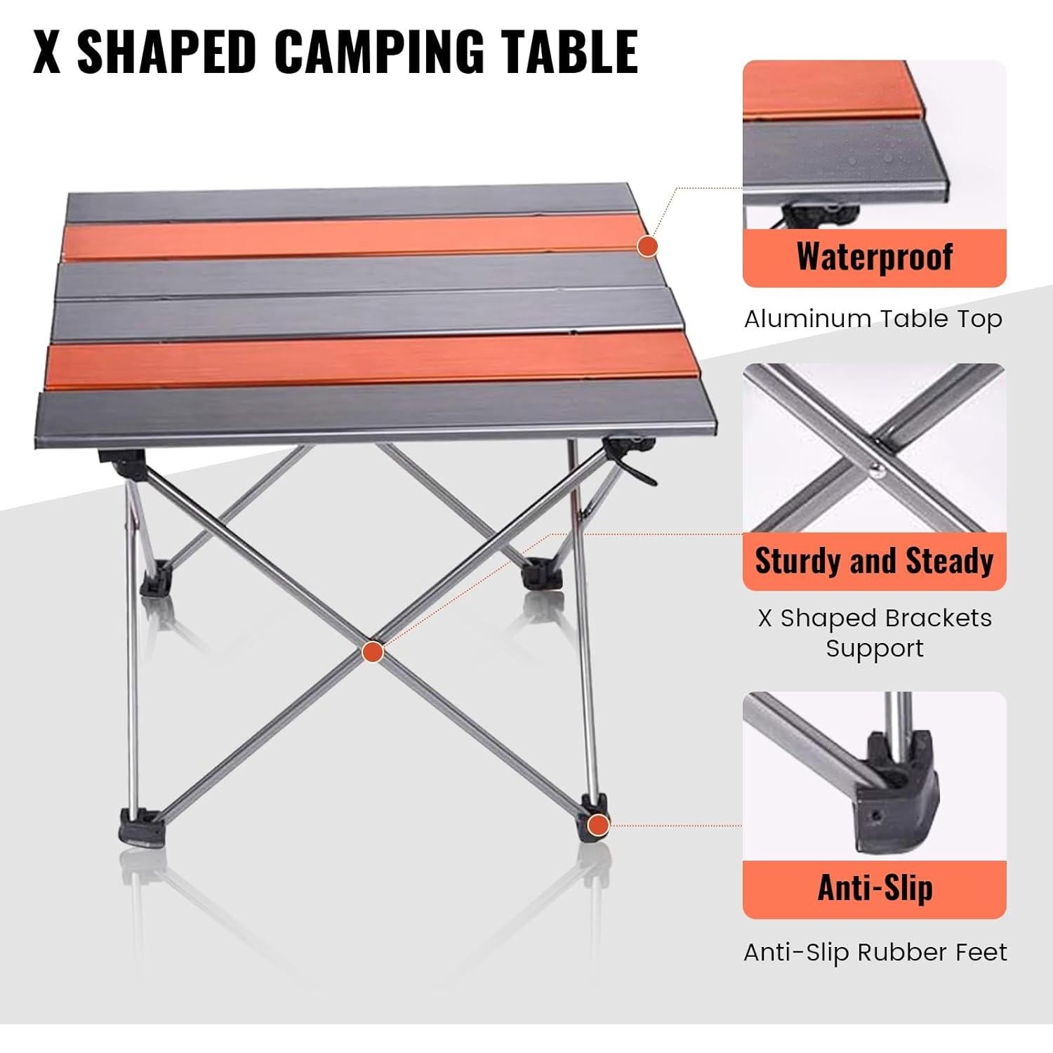 Portable Camping Folding Table, Outdoor Lightweight Camping Aluminum Table for Picnic Camp Boat Travel, Party Dining Camp Tables(Orange+Sliver) (Medium-22 Dx16 Wx16 H(56×40.5×40.5 cm))