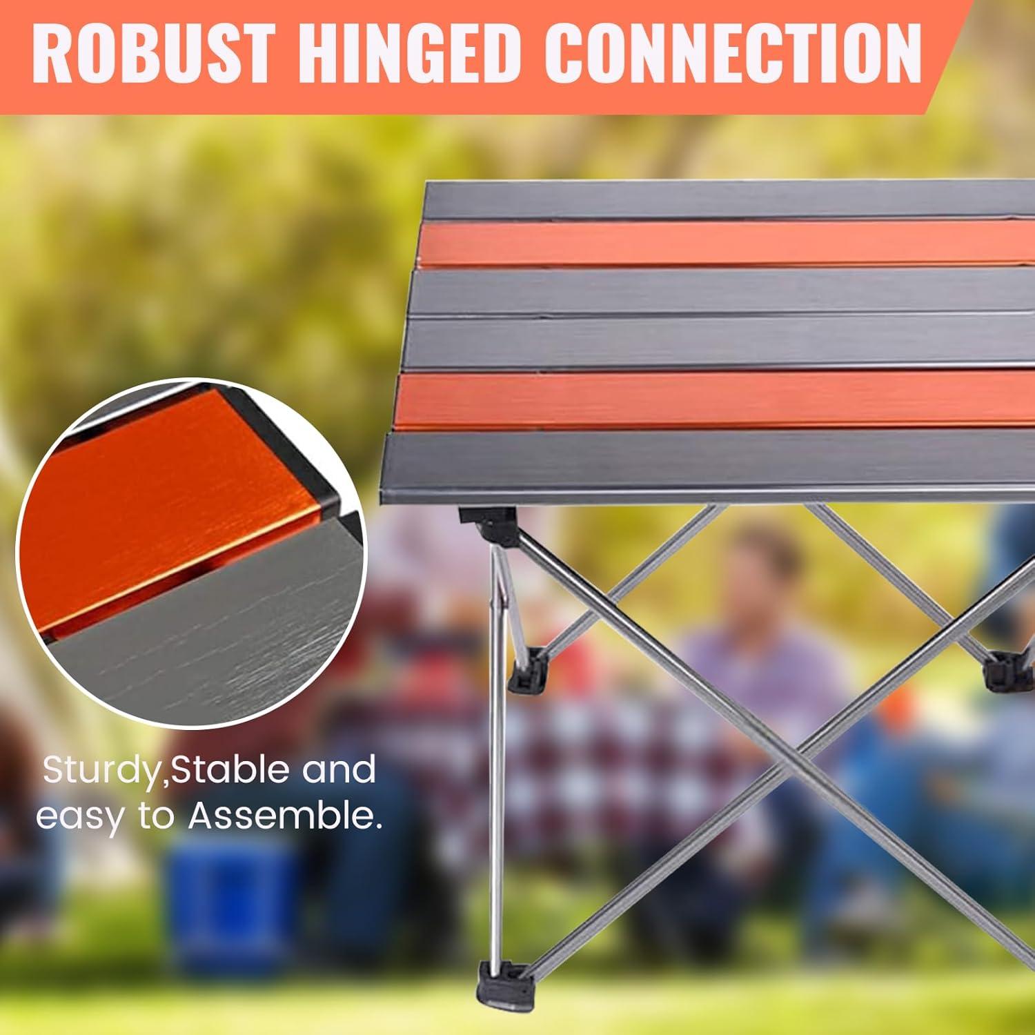 Portable Camping Folding Table, Outdoor Lightweight Camping Aluminum Table for Picnic Camp Boat Travel, Party Dining Camp Tables(Orange+Sliver) (Medium-22 Dx16 Wx16 H(56×40.5×40.5 cm))