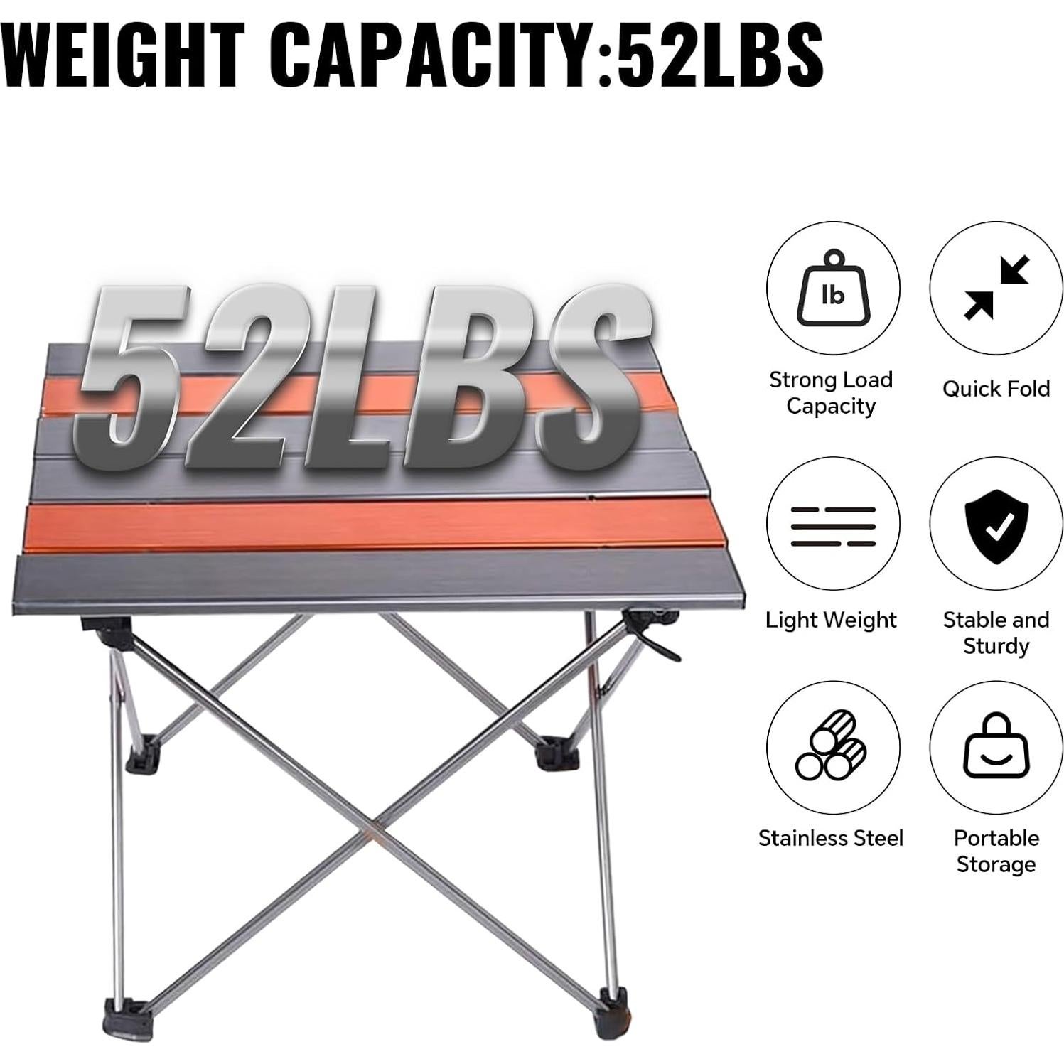 Portable Camping Folding Table, Outdoor Lightweight Camping Aluminum Table for Picnic Camp Boat Travel, Party Dining Camp Tables(Orange+Sliver) (Medium-22 Dx16 Wx16 H(56×40.5×40.5 cm))