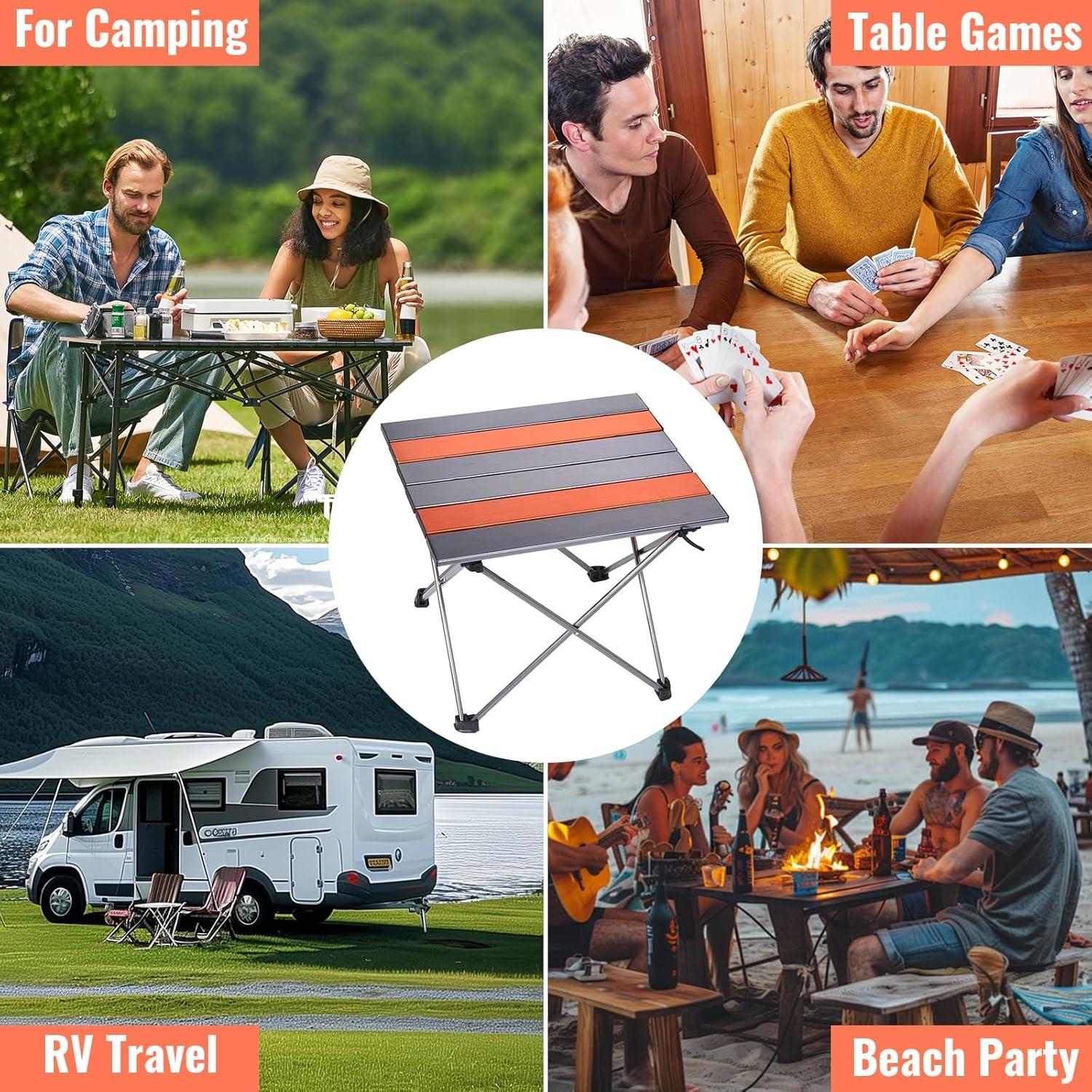 Portable Camping Folding Table, Outdoor Lightweight Camping Aluminum Table for Picnic Camp Boat Travel, Party Dining Camp Tables(Orange+Sliver) (Medium-22 Dx16 Wx16 H(56×40.5×40.5 cm))