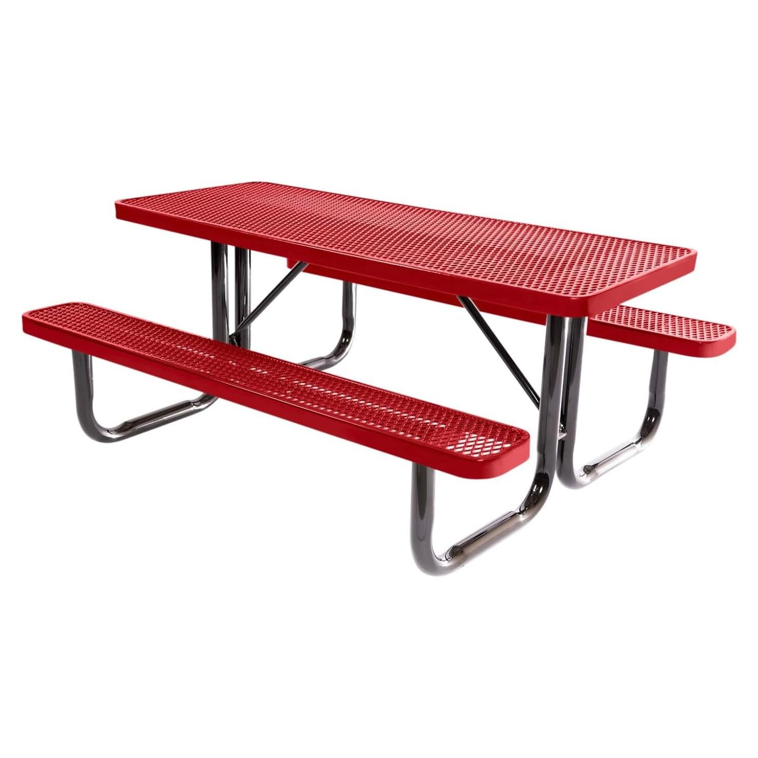 Coated Outdoor Furniture Heavy-Duty Portable Outdoor Picnic Table, Thermoplastic Coated Expanded Metal Commercial-Grade Patio Dining Furniture Made in America (6ft Rectangular, Textured Red)