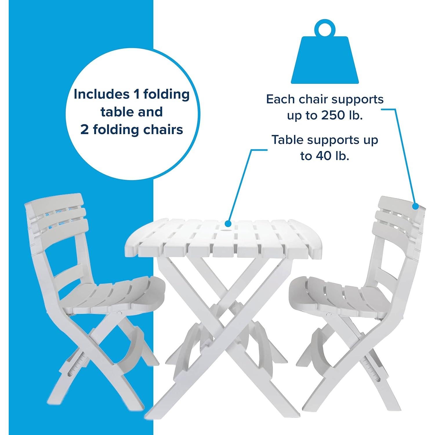 Conjunto de Mesa y Sillas Plegables Camco para Exterior - 3 Piezas