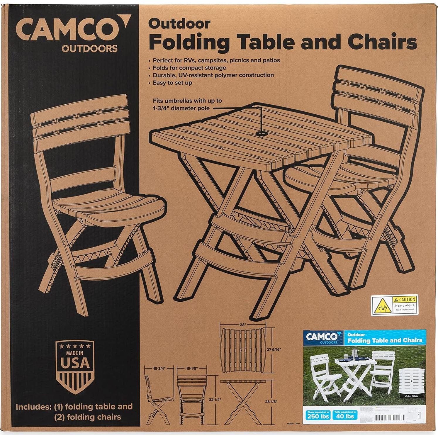 Conjunto de Mesa y Sillas Plegables Camco para Exterior - 3 Piezas