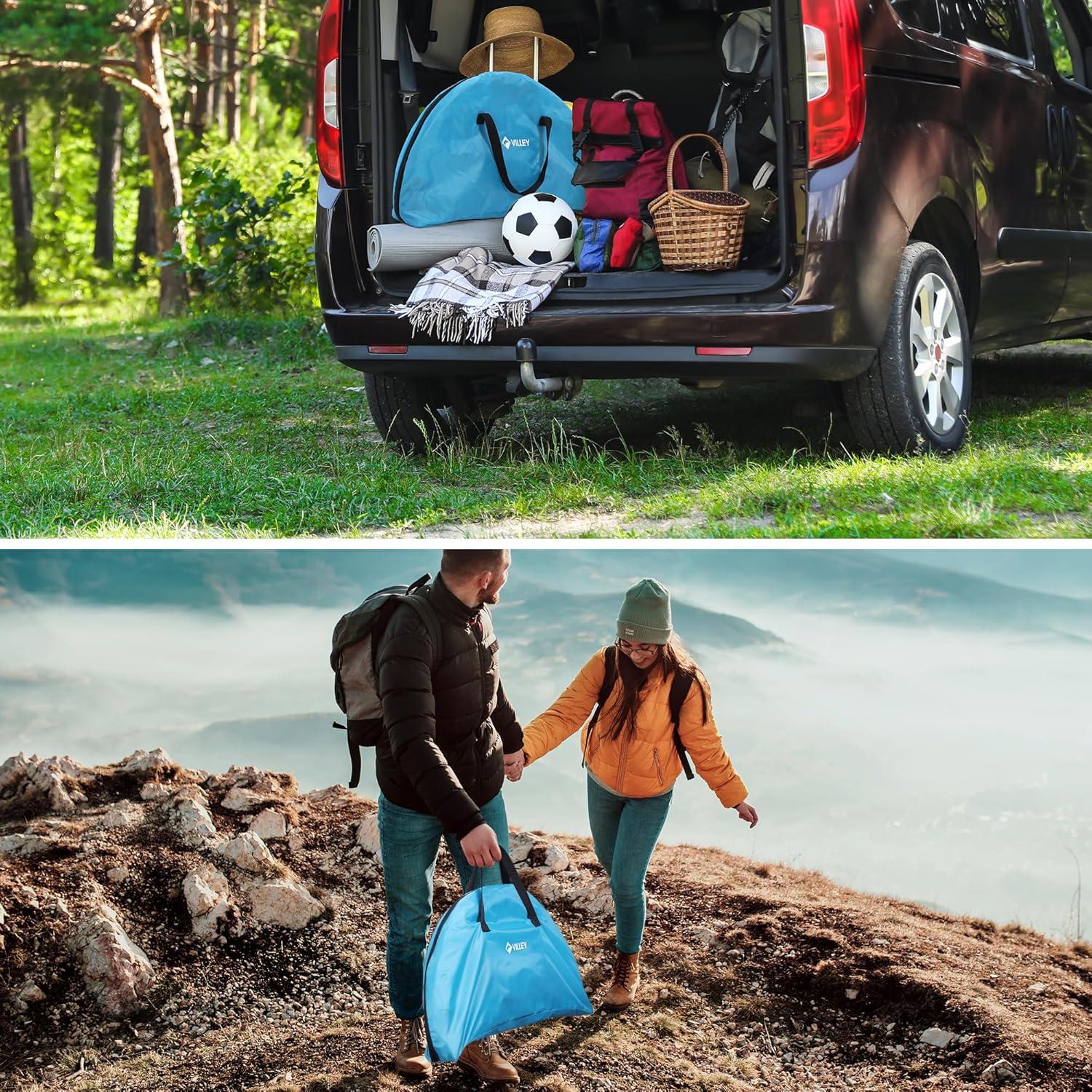 VILLEY Portable Camping Picnic Table & Lightweight Double-Layer Round Table with 4 Cup Holders and Carry Bag,