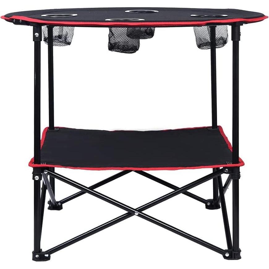 LEADALLWAY Camping Table Folding Picnic Table with 4 Cup Holders and Carrying Bags and Folding Camping Table