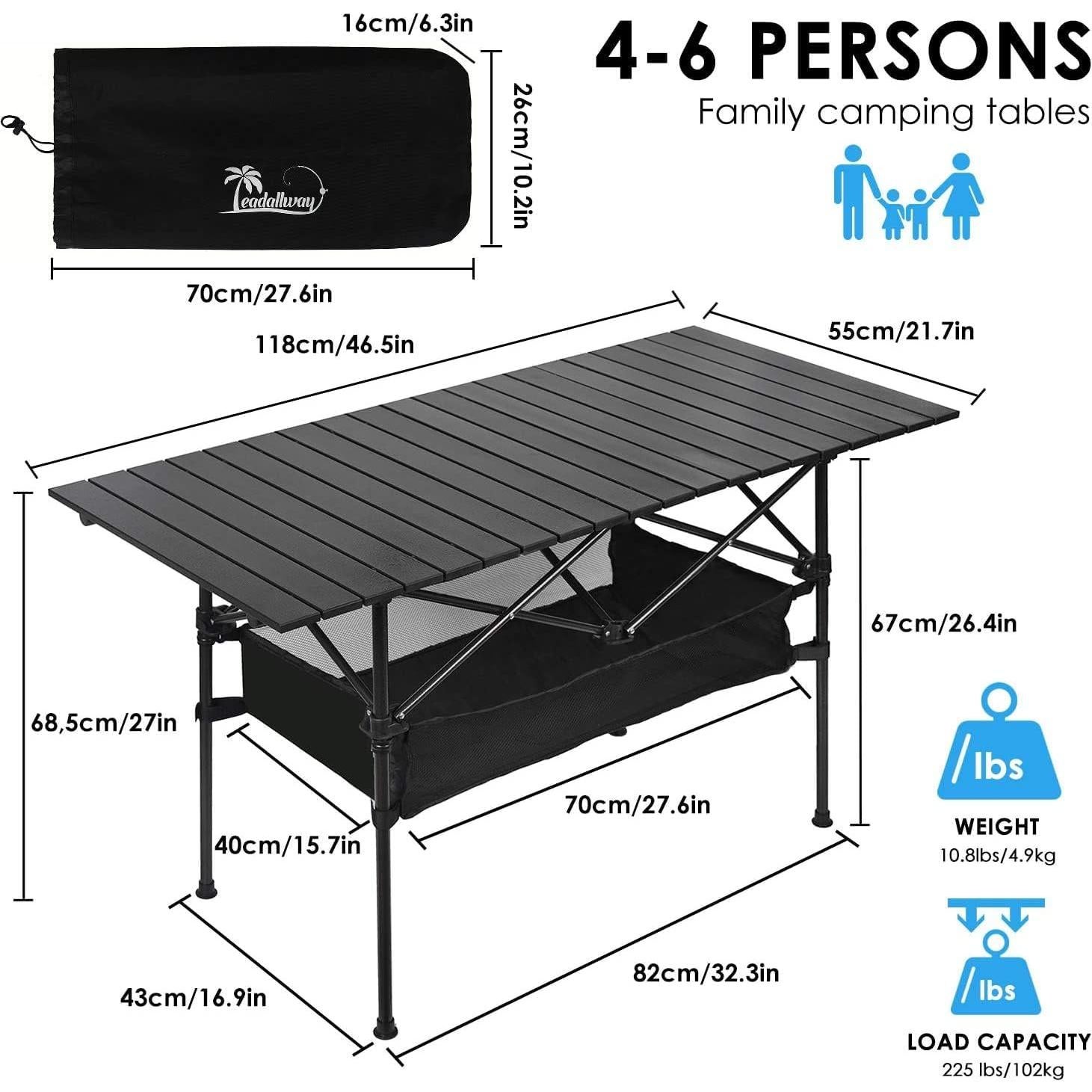 LEADALLWAY Camping Table Folding Picnic Table with 4 Cup Holders and Carrying Bags and Folding Camping Table