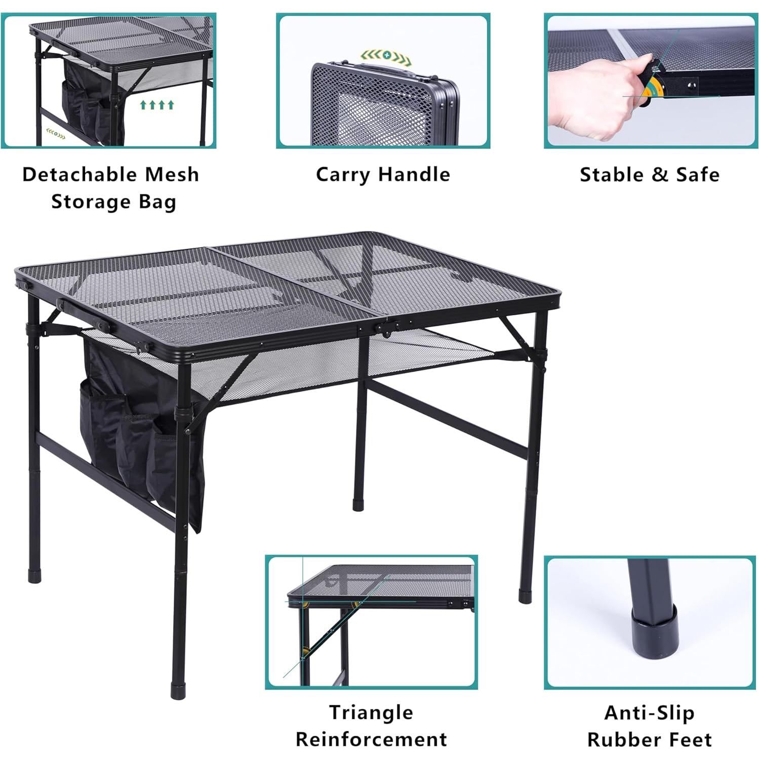 Mesa Plegable de Camping Nice C 90.2x60.2cm Ajustable Negra