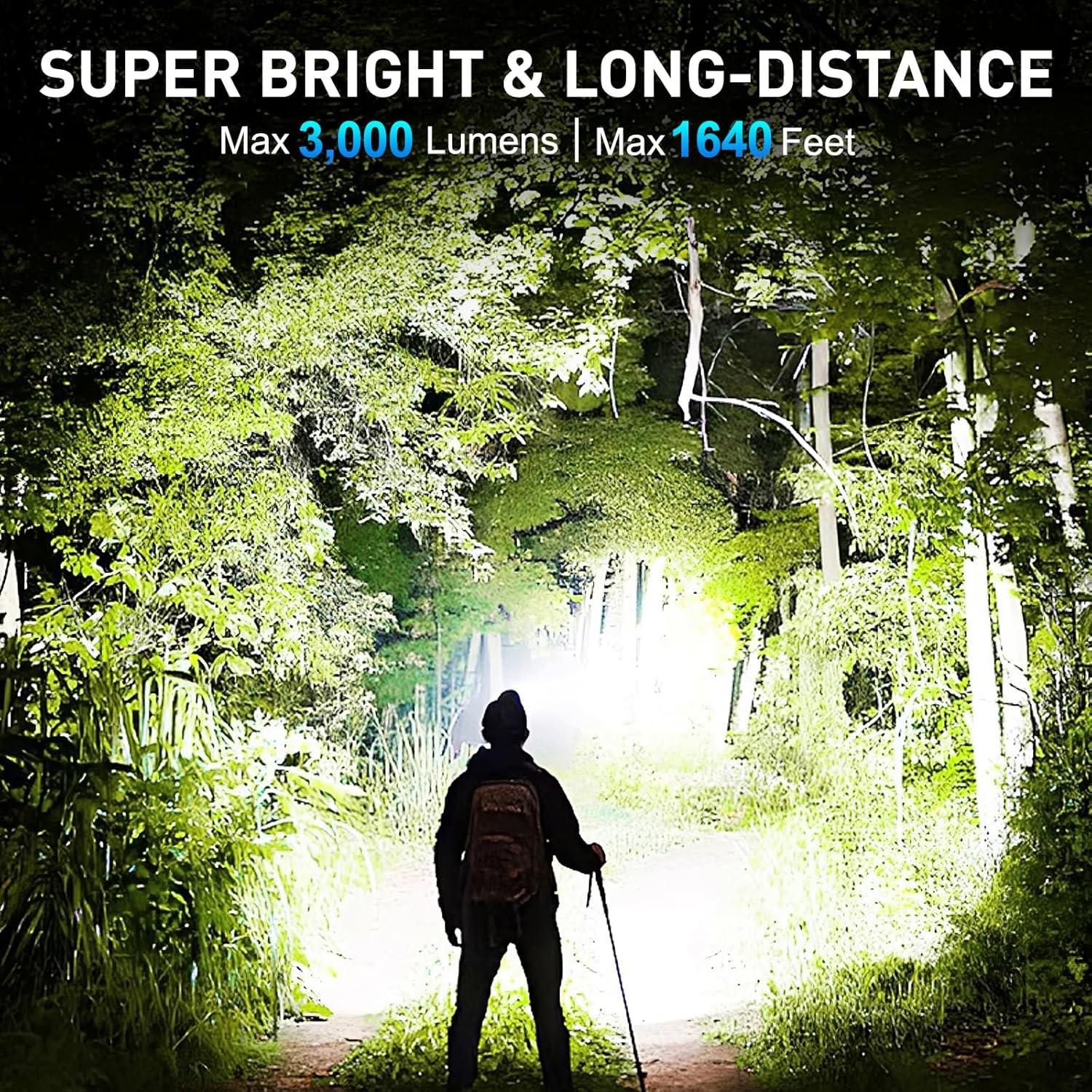 Linterna Frontal Recargable 2 Pack 3000 Lúmenes IPX6 Ajustable