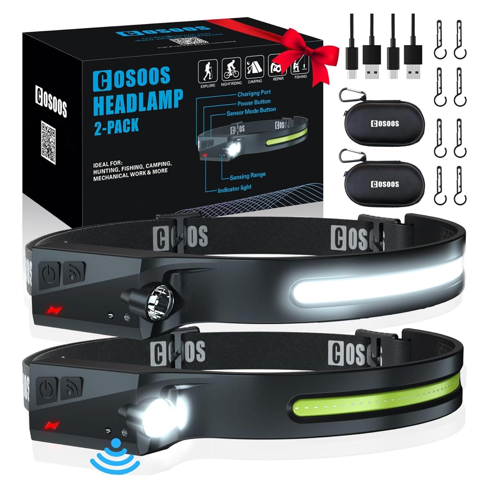 COSOOS Linterna Frontal LED Recargable 1000 Lúmenes 2 Unidades