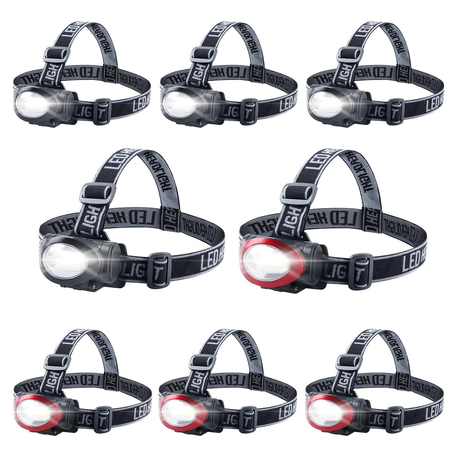Camping Headlamp Flashlight 8 Pack, Outdoor Super Bright COB Head Lamp Gear for Running, Reading, Hiking, Walking, Climbing, Fishing, Hunting, Jogging, Headlight Multipack for Adults, Kids